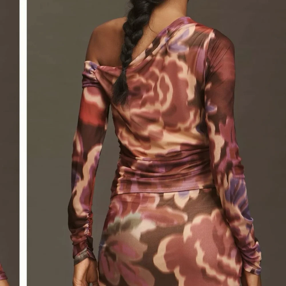 Anthropologie Pink and Brown Asymmetric Mesh Top -  M - Picture 2 of 4